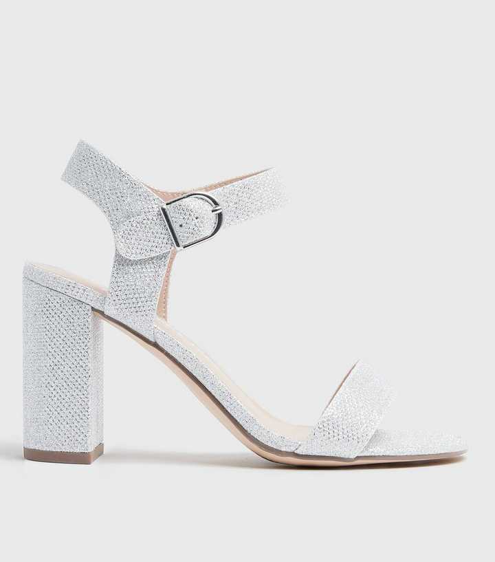 Silver Glitter 2 Part Block Heels
