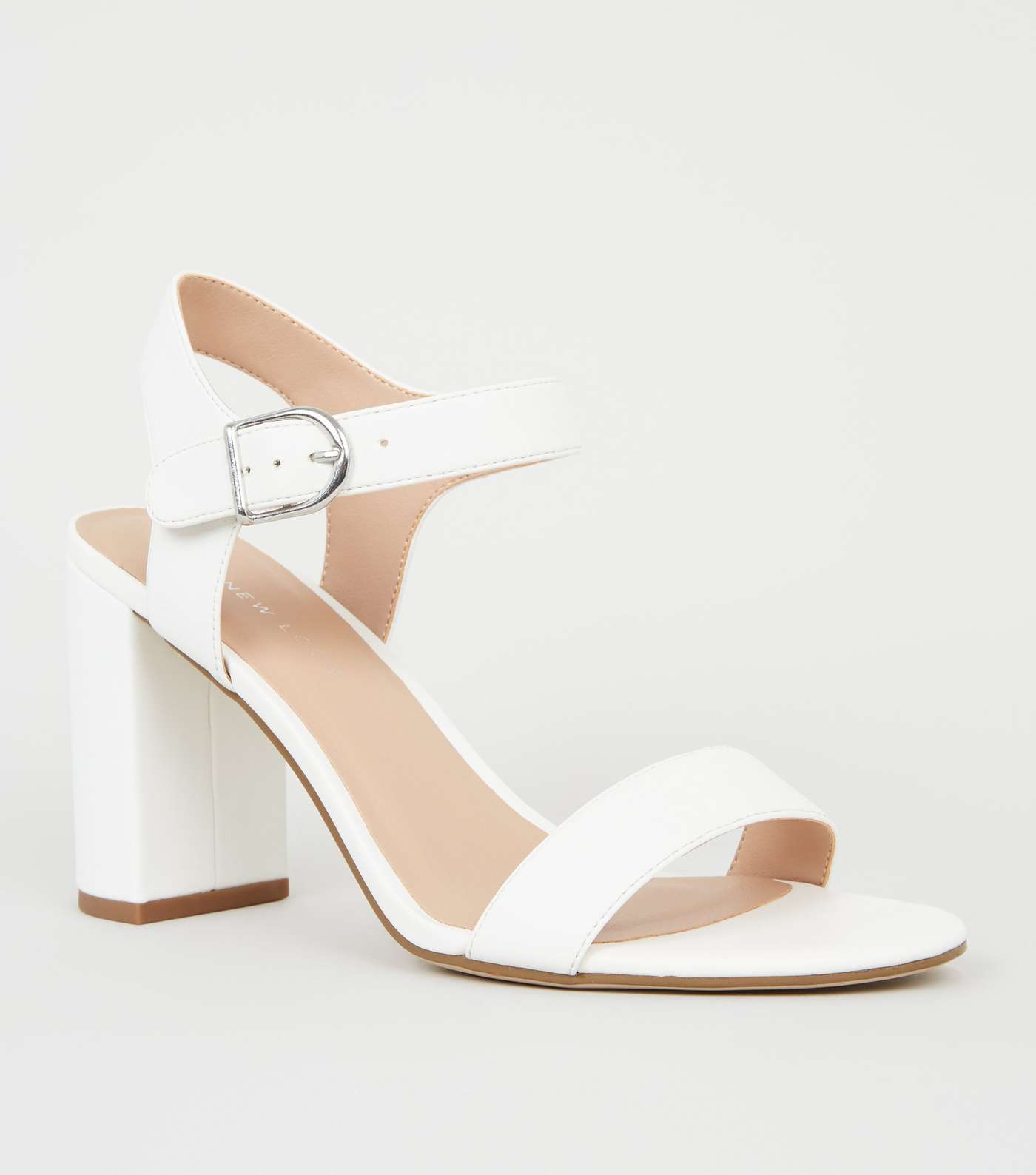 White Leather-Look 2 Part Block Heels