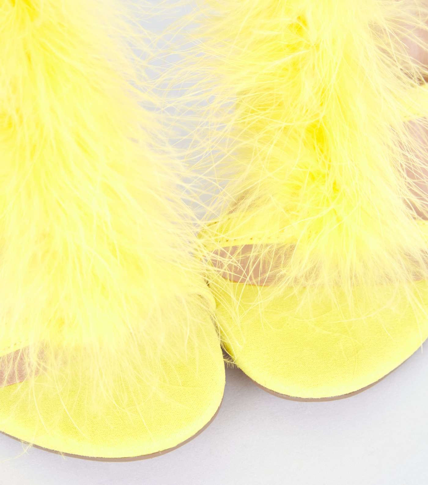 Yellow Feather Trim Caged Stiletto Heels Image 4