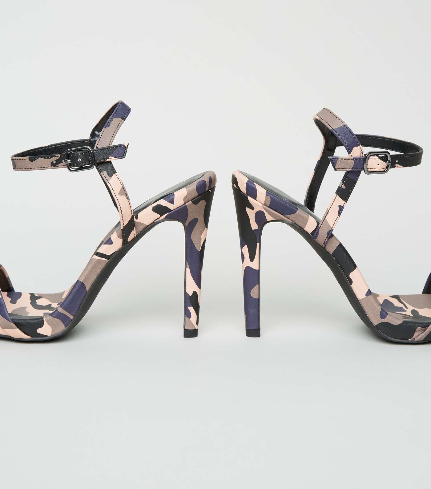 Pink Camo Print Stiletto Heel Sandals Image 3