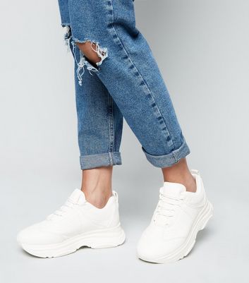 White Leather-Look Chunky Trainers 