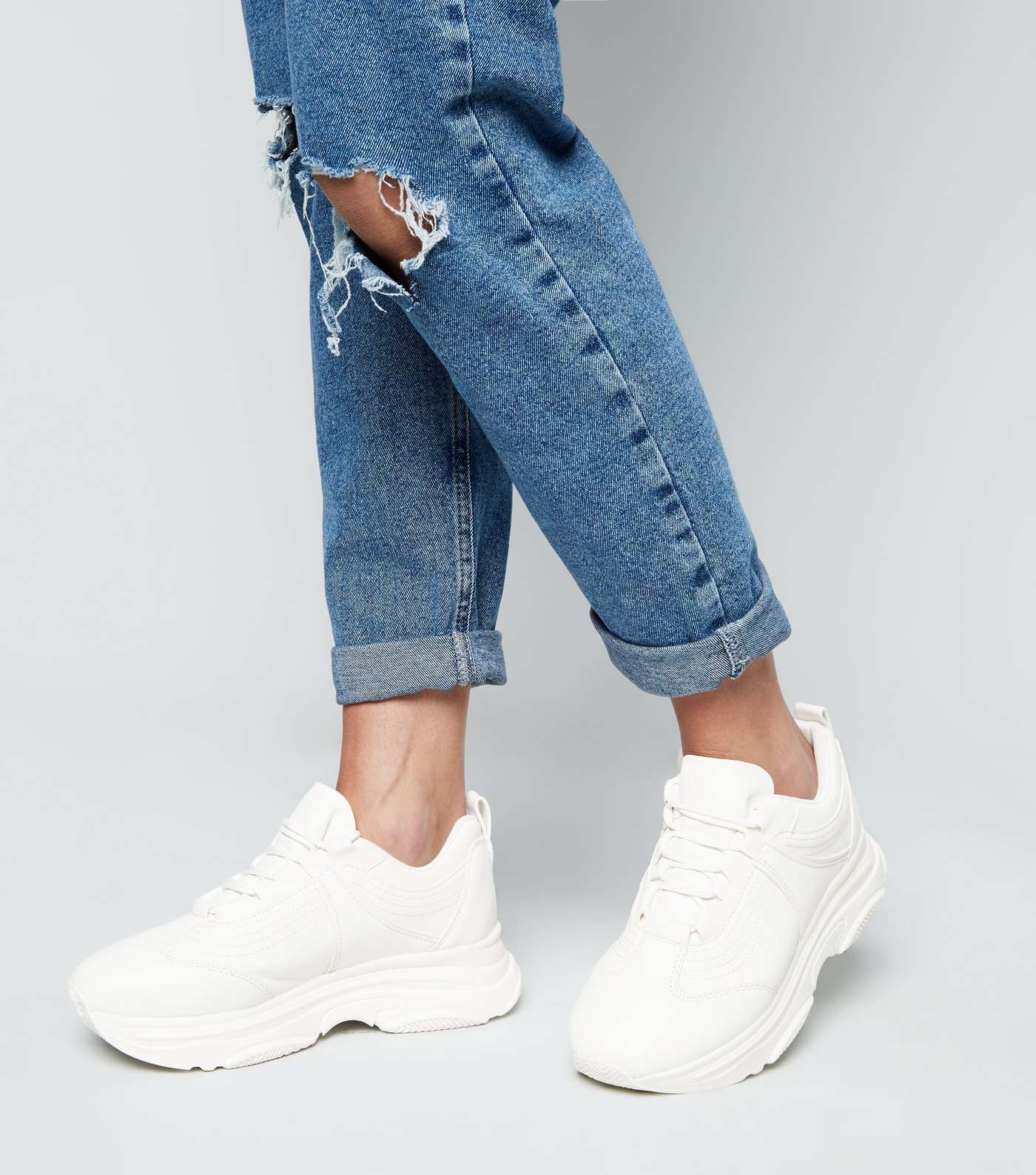 White Leather-Look Chunky Trainers Image 2