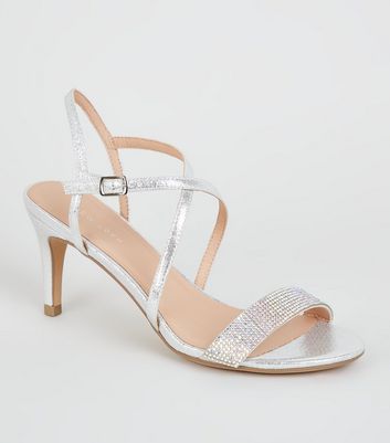 silver diamante strappy heels