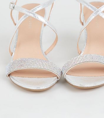 new look silver strappy heels