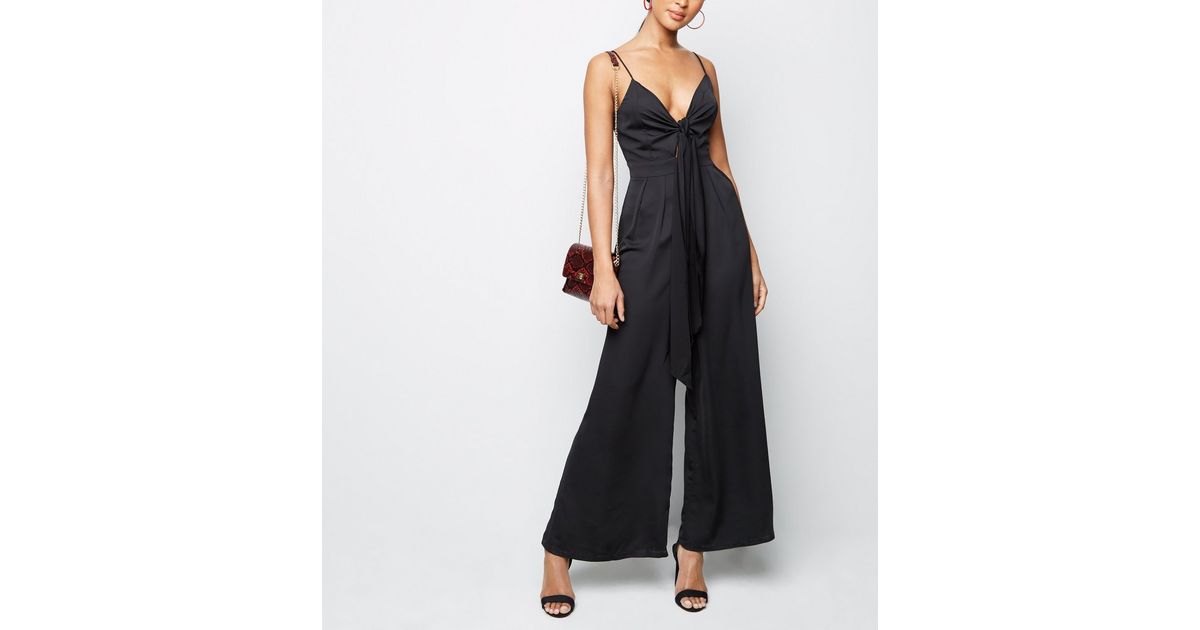 Black Tie Front Wide Leg Jumpsuit | New Look