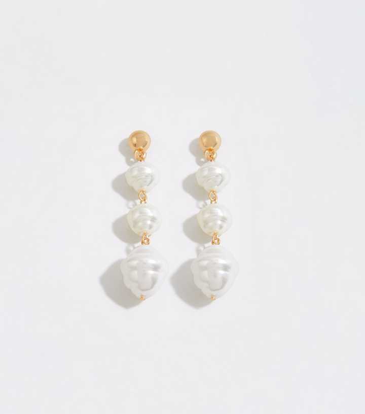 Gold Faux Pearl Drop Earrings