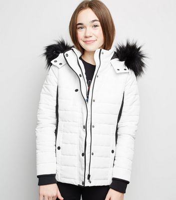Girls White Ski-Style Puffer Jacket 