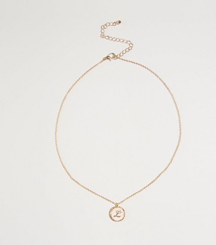 Gold L Initial Diamanté Pendant Necklace New Look Gold L Initial Diamanté Pendant Necklace