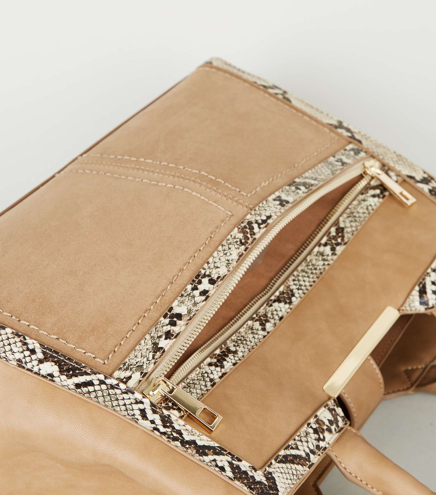 Camel Faux Snake Panel Tote Bag Image 3