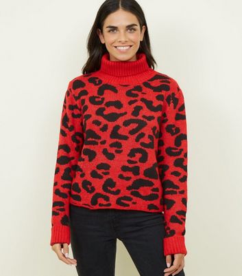 animal print polo neck jumper