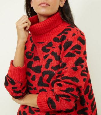 animal print polo neck jumper