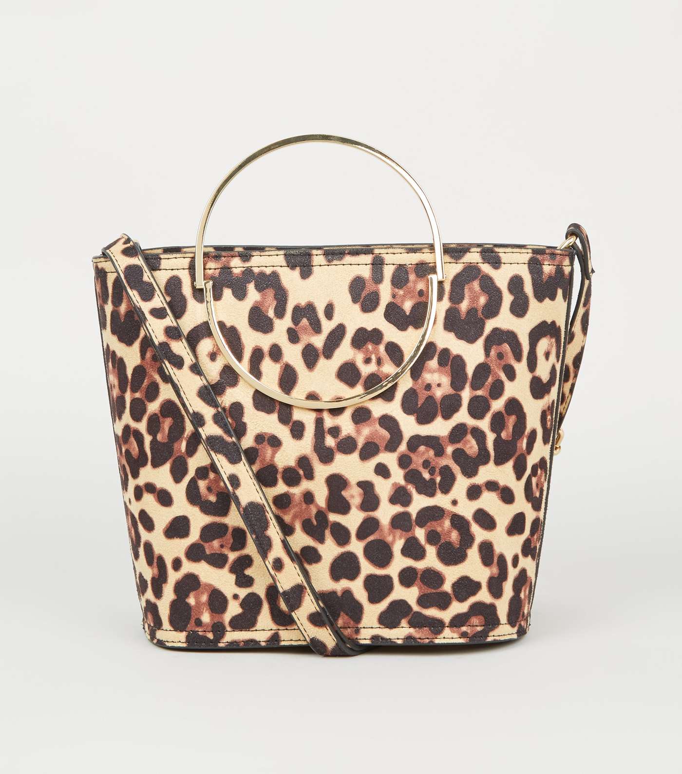Brown Leopard Print Half Circle Bucket Bag 