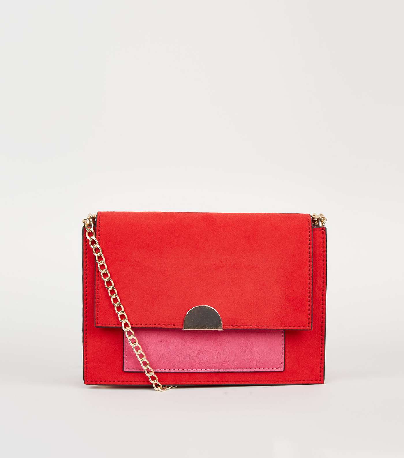 Red Colour Block Chain Shoulder Bag 