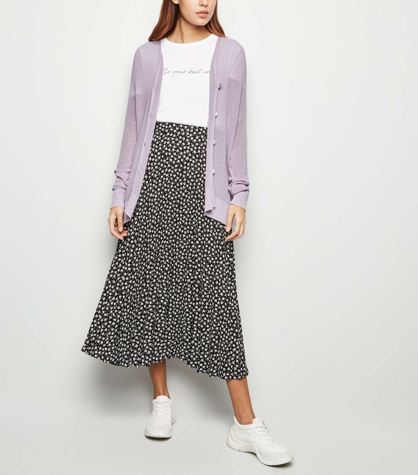 Lilac Mesh Knit Button Up Cardigan Image 2