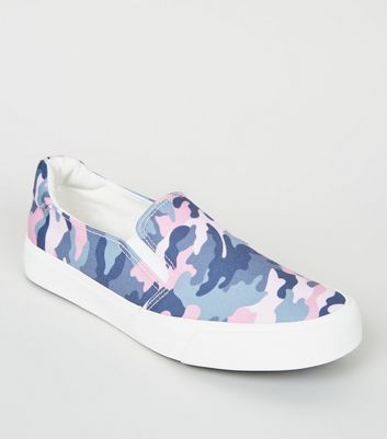 Girls Pink Canvas Camo Slip On Trainers 