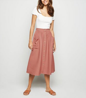 Pink midi skirt pockets best sale