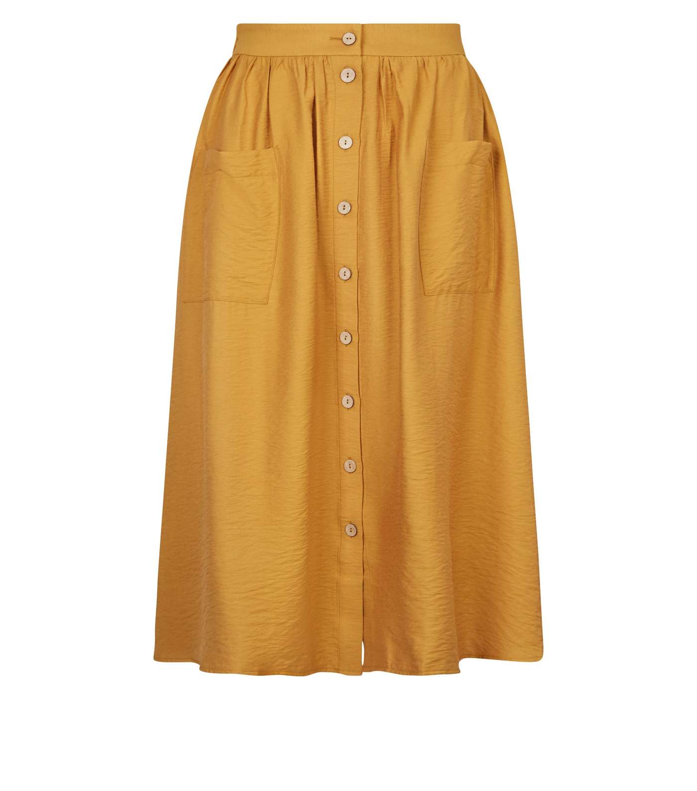 Mustard Button Pocket Front Midi Skirt  Image 4