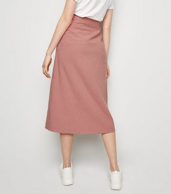 Mango check midi skirt in pink sale