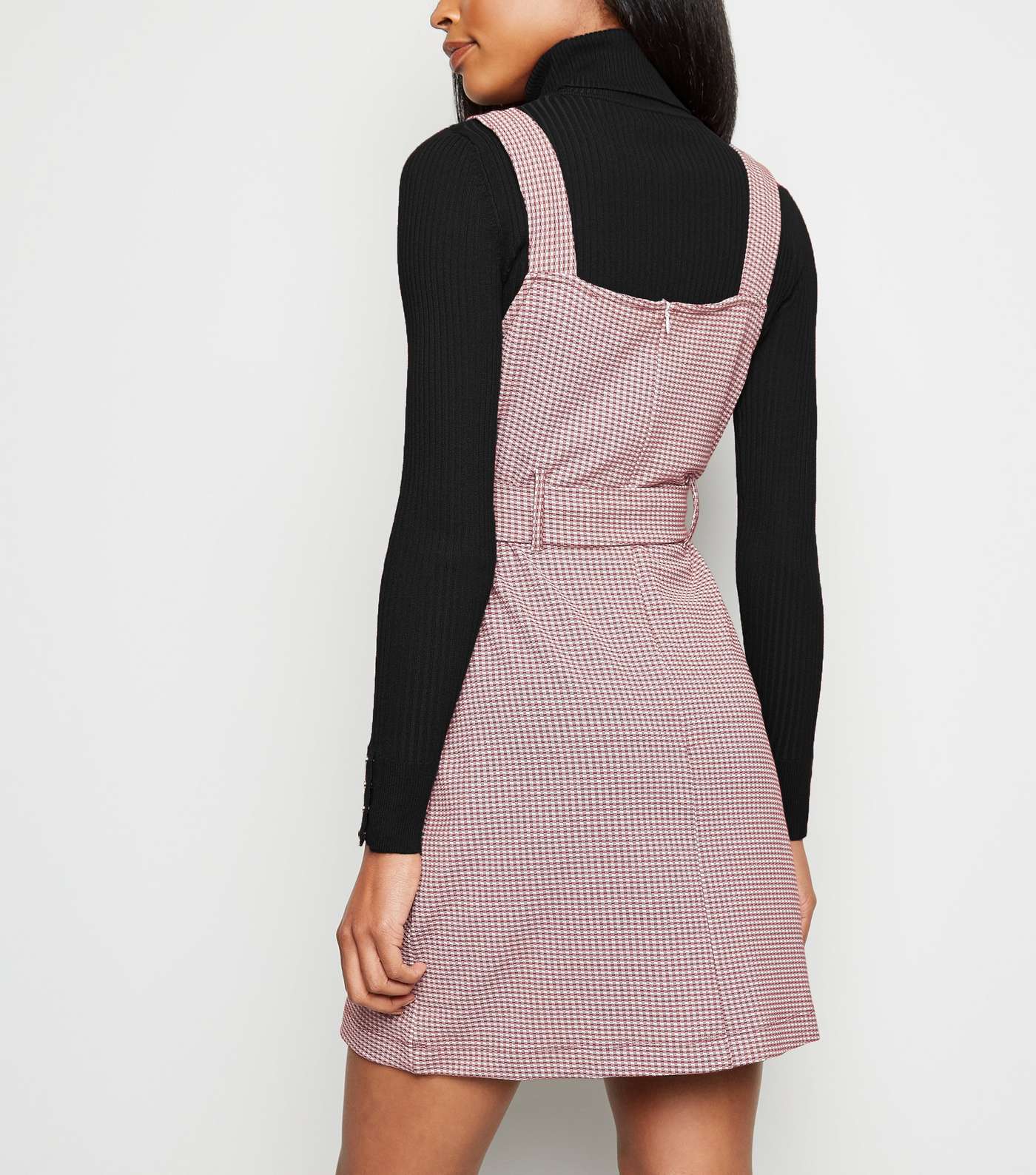 Brown Gingham Jersey Belted Pinafore Dress Image 3