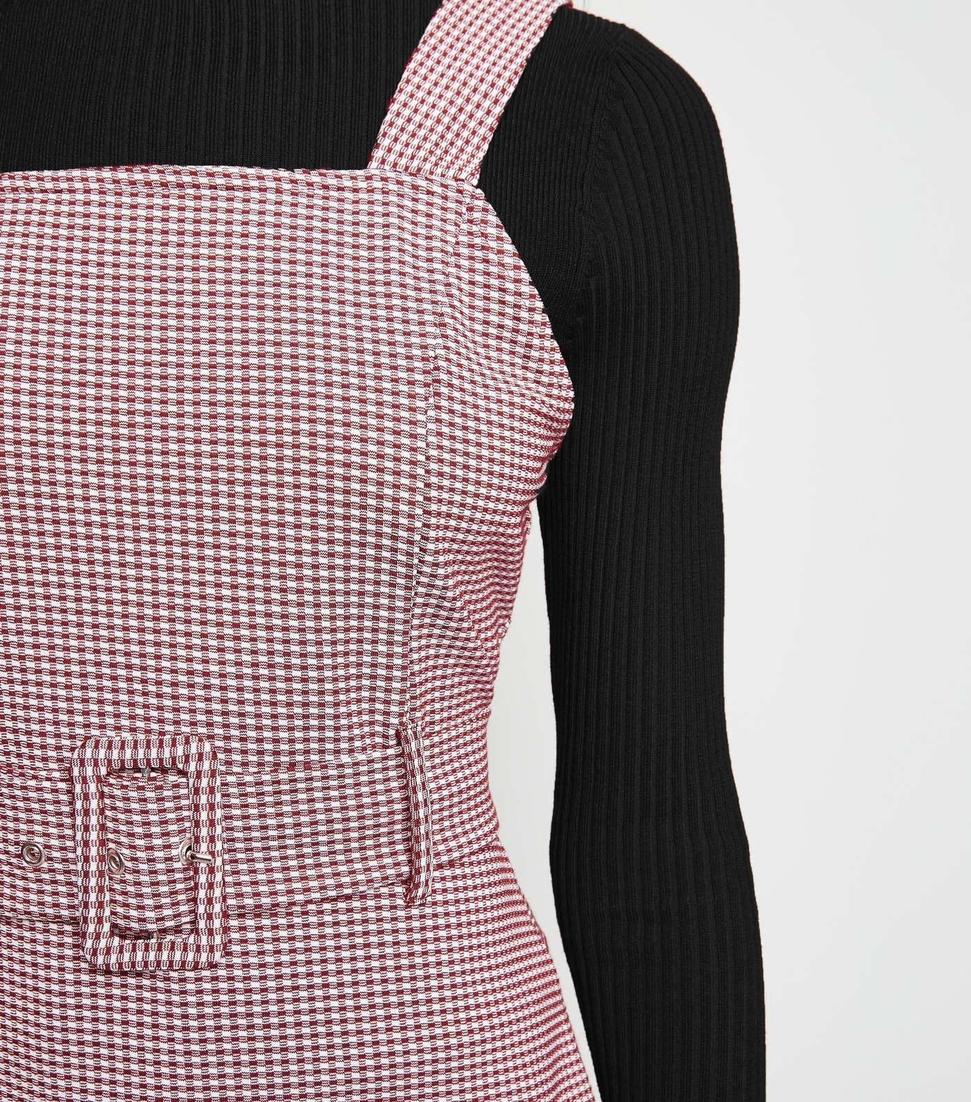 Brown Gingham Jersey Belted Pinafore Dress Image 5