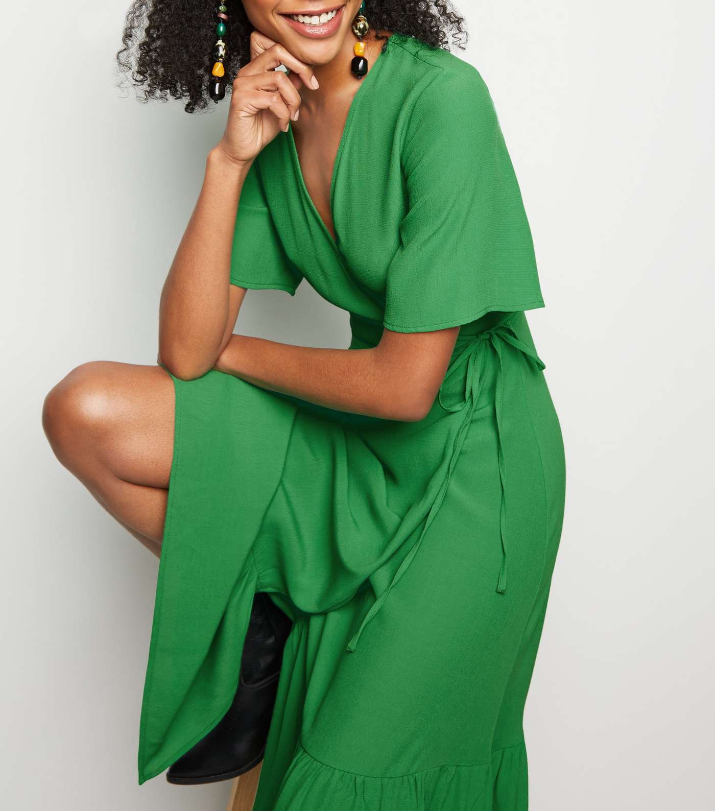Green Tiered Midi Wrap Dress Image 3