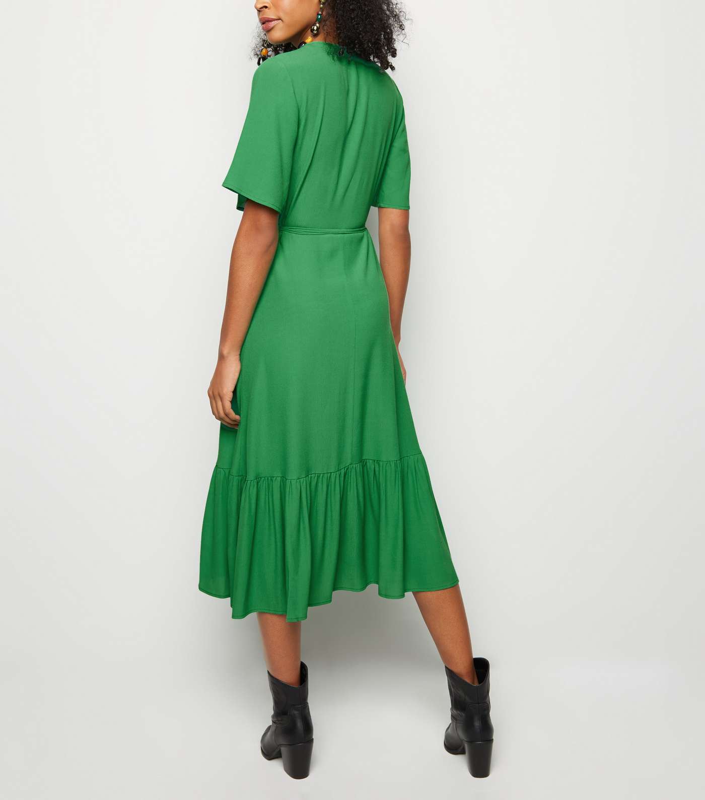 Green Tiered Midi Wrap Dress Image 5