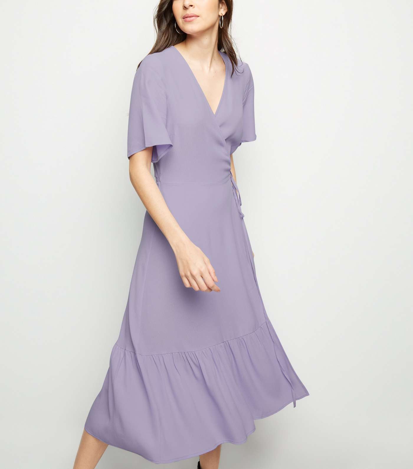 Lilac Tiered Wrap Midi Dress