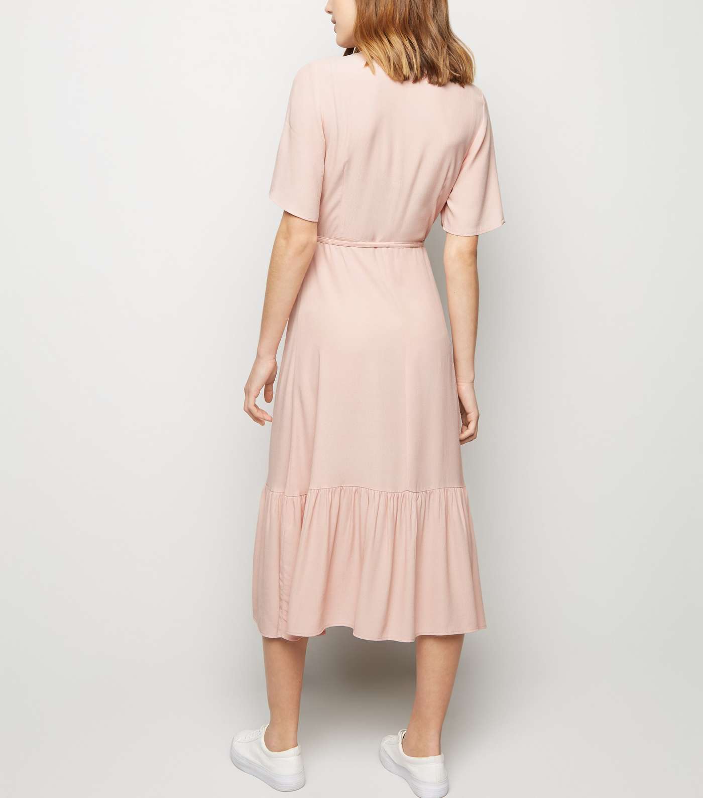 Pink Tiered Midi Wrap Dress Image 3