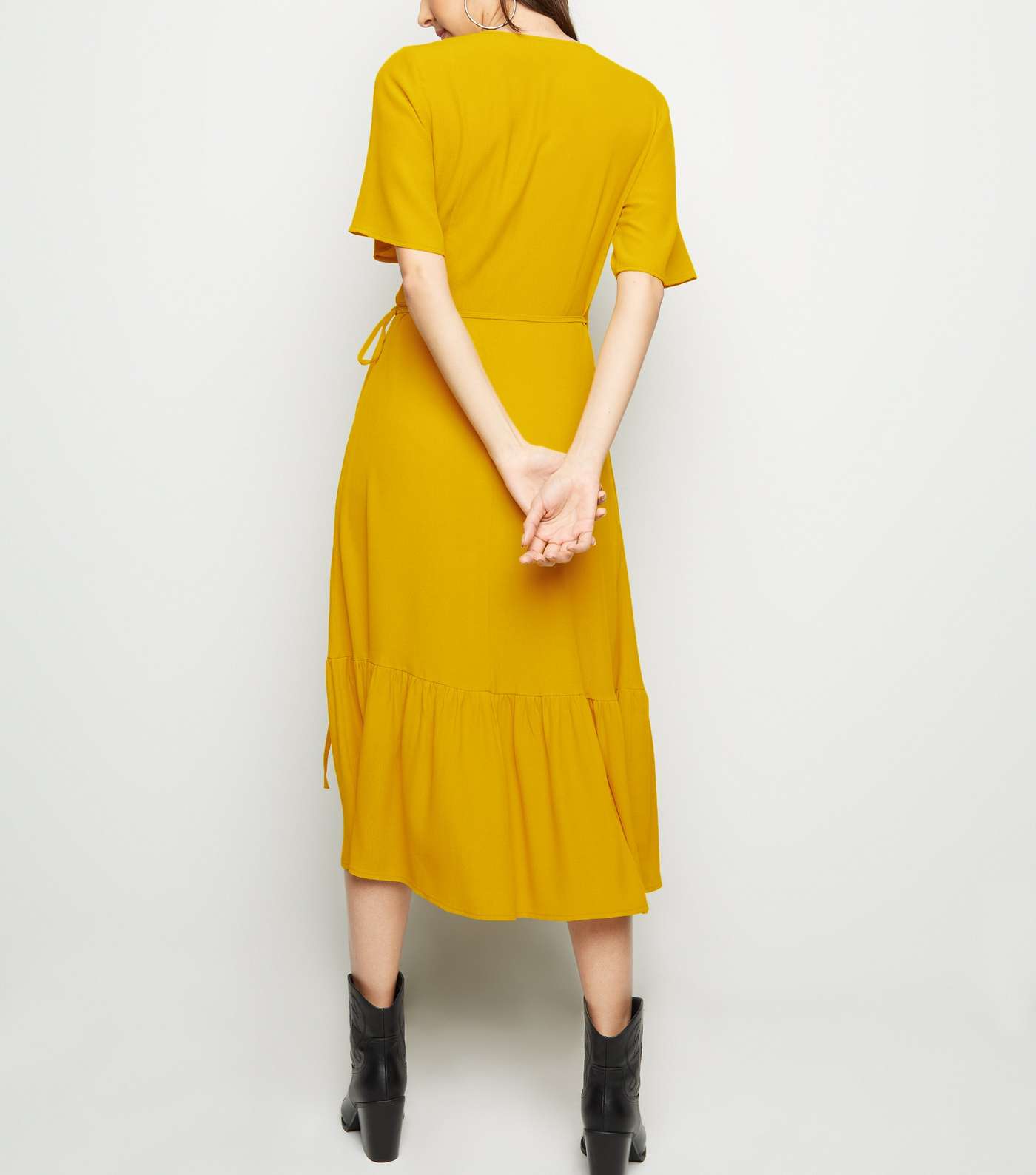 Mustard Tiered Midi Wrap Dress Image 5