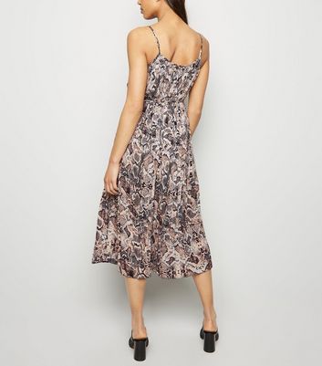 Brown Snake Print Strappy Pleated Midi Dress New Look shop for Brown Snake Print Strappy Pleated Midi Dress New Look at Shopo