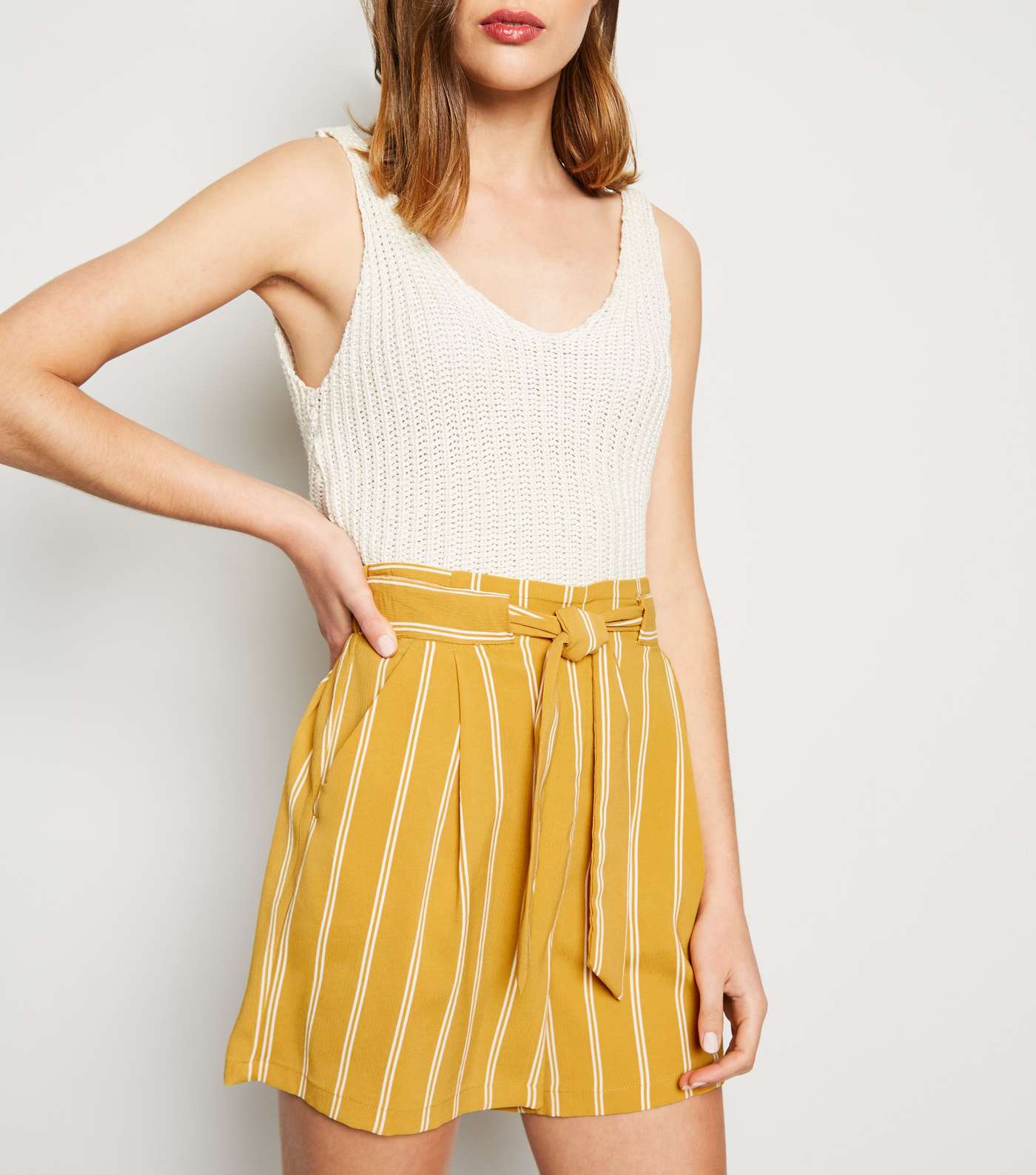 Mustard Stripe Paperbag Shorts