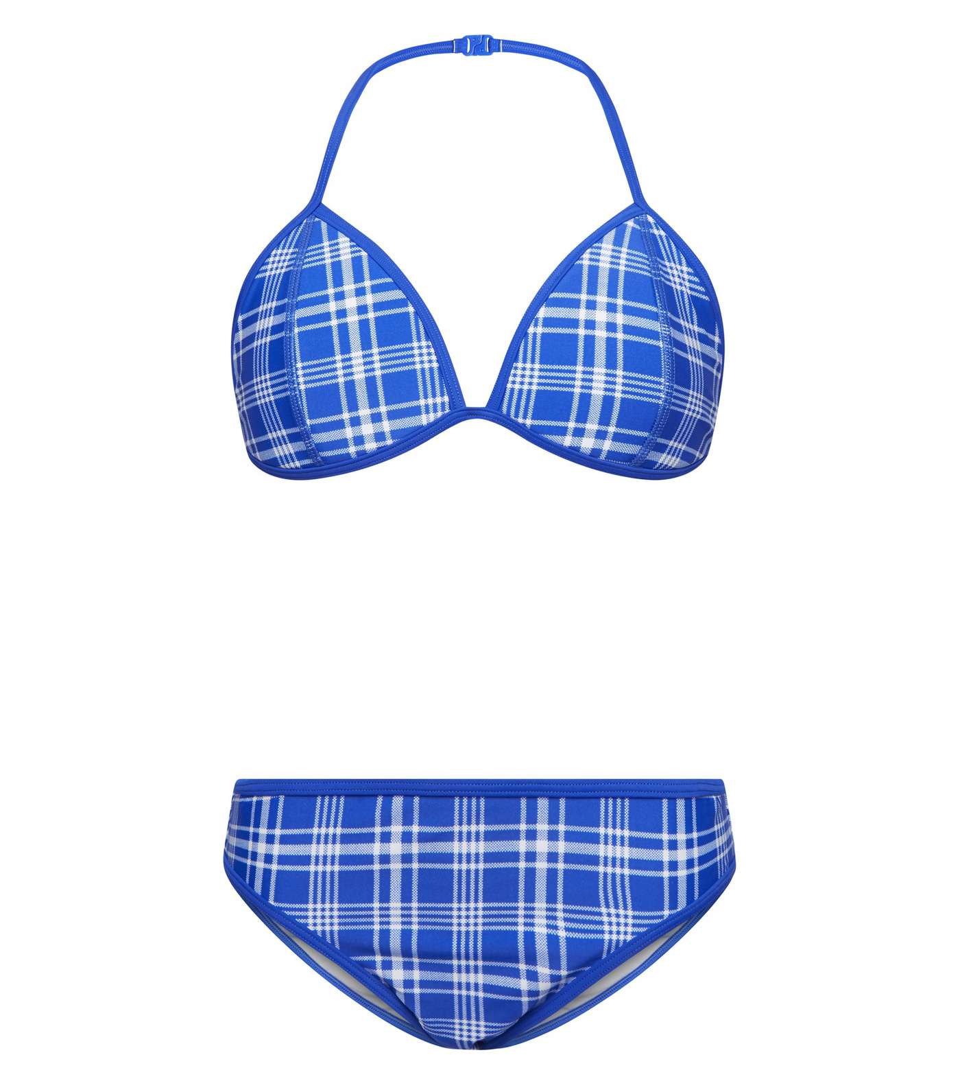 Girls Bright Blue Check Bikini Set 