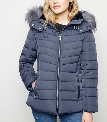 new look grey hooded puffer jacket