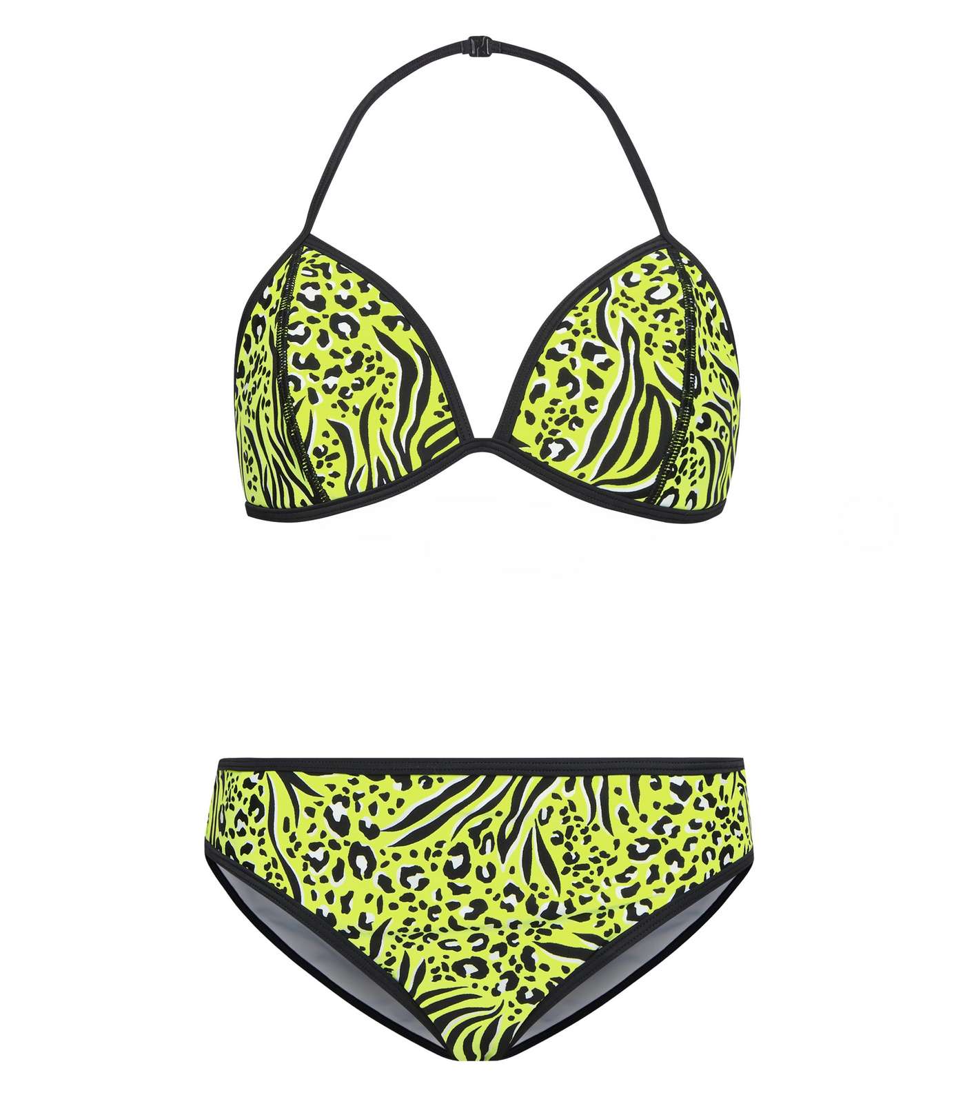 Girls Yellow Neon Animal Print Bikini Set 