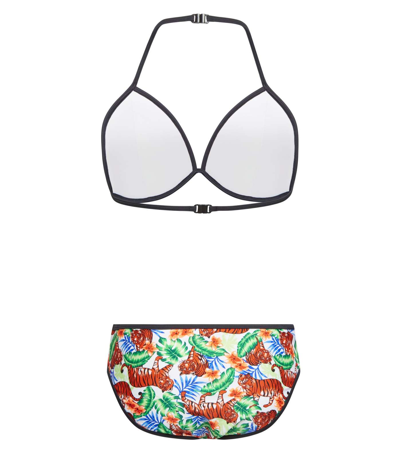 Girls White Tropical Tiger Print Bikini Set  Image 2