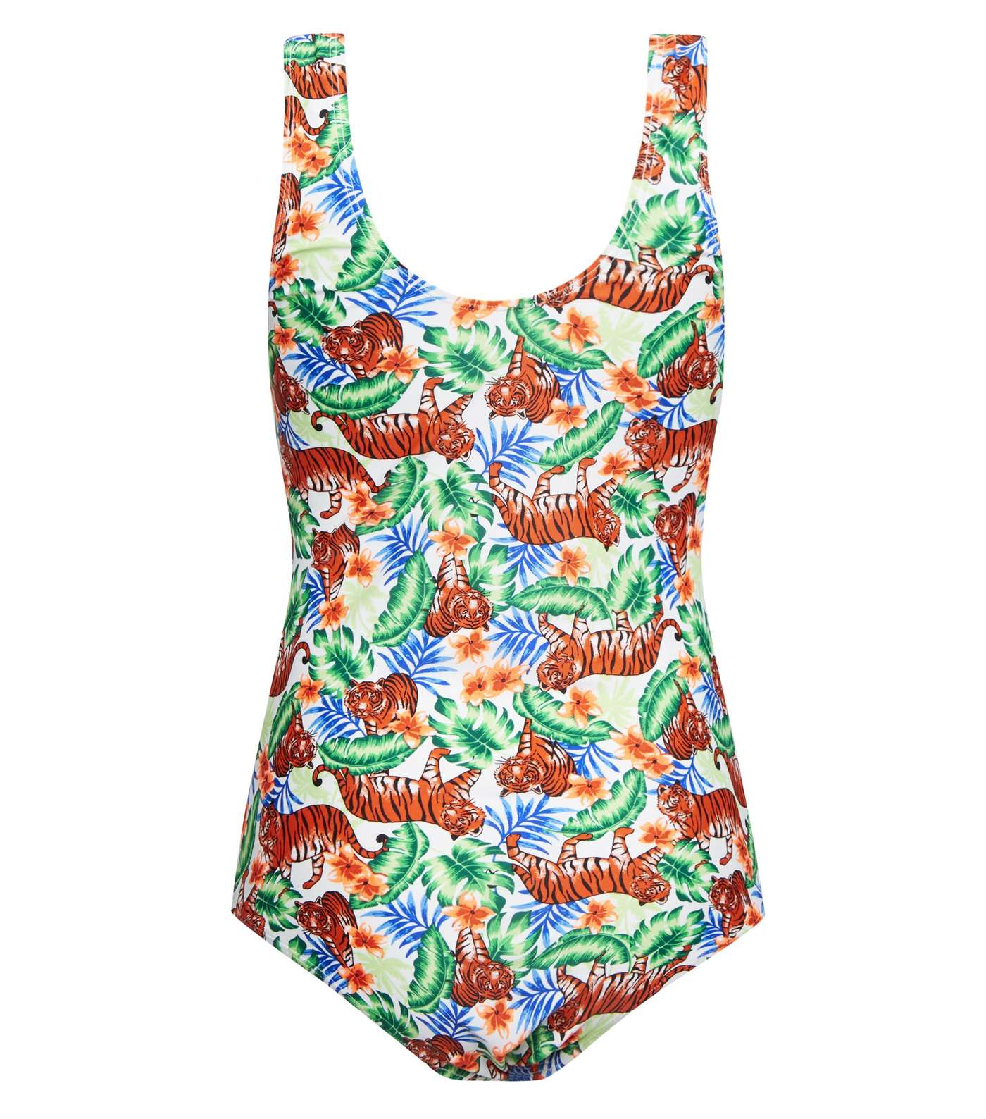 Girls White Tropical Tiger Print Swimsuit  Image 2