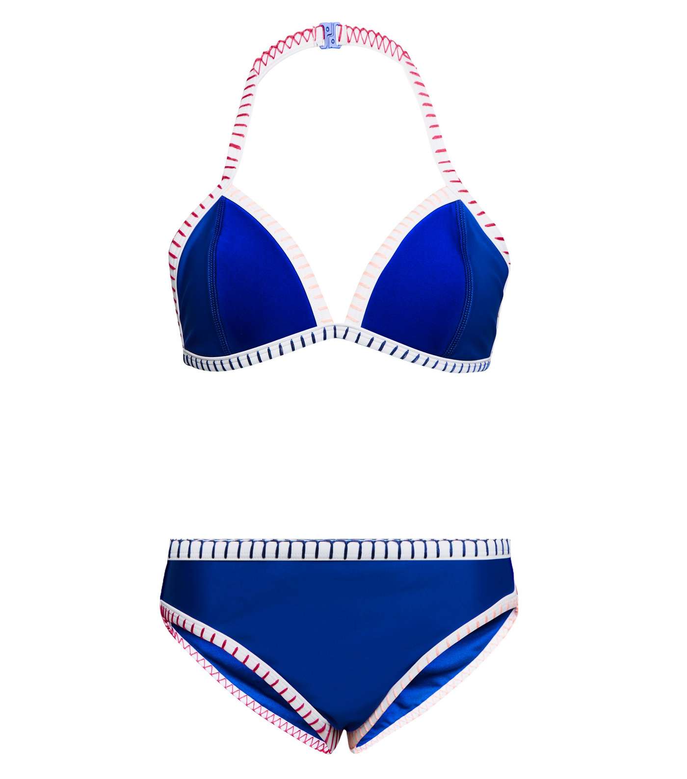 Girls Bright Blue Contrast Stitch Bikini Set 