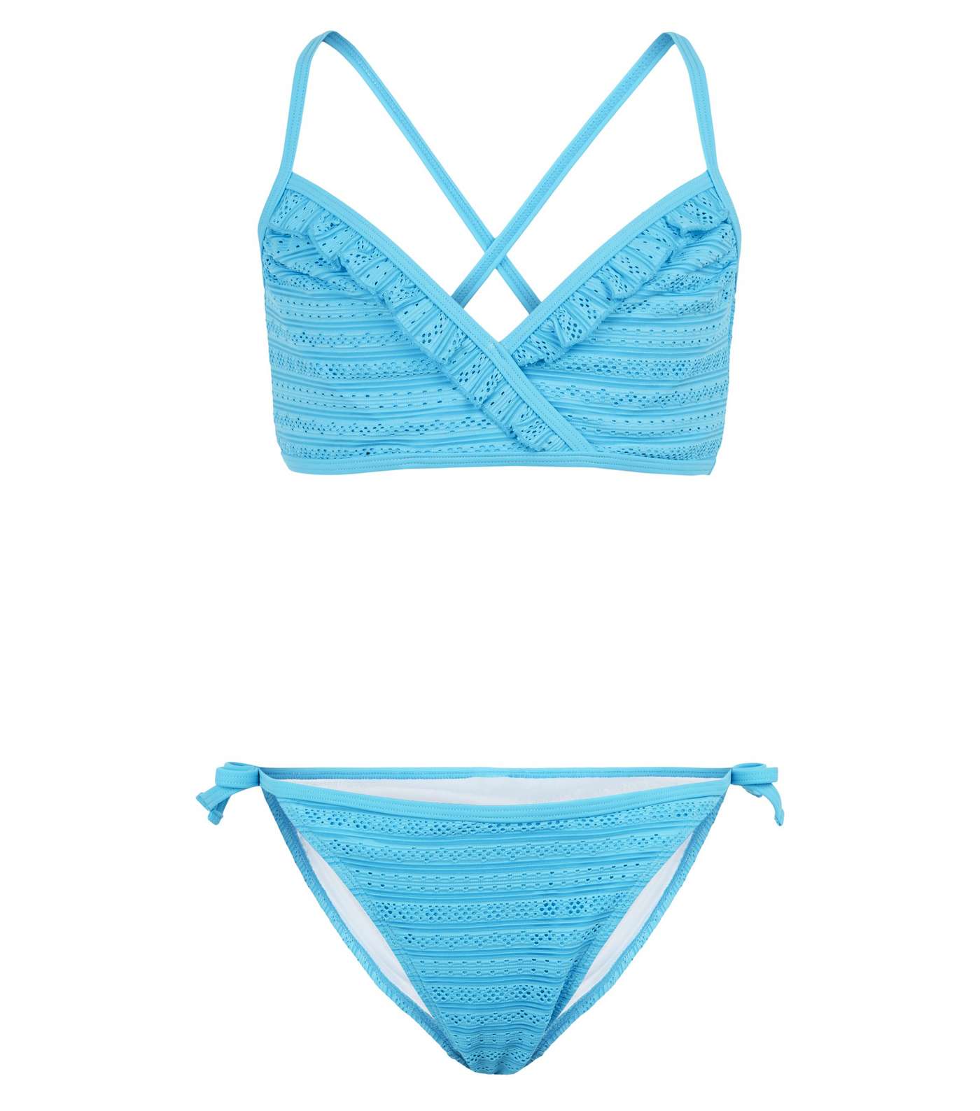 Girls Turquoise Crochet Cross Back Bikini Set 