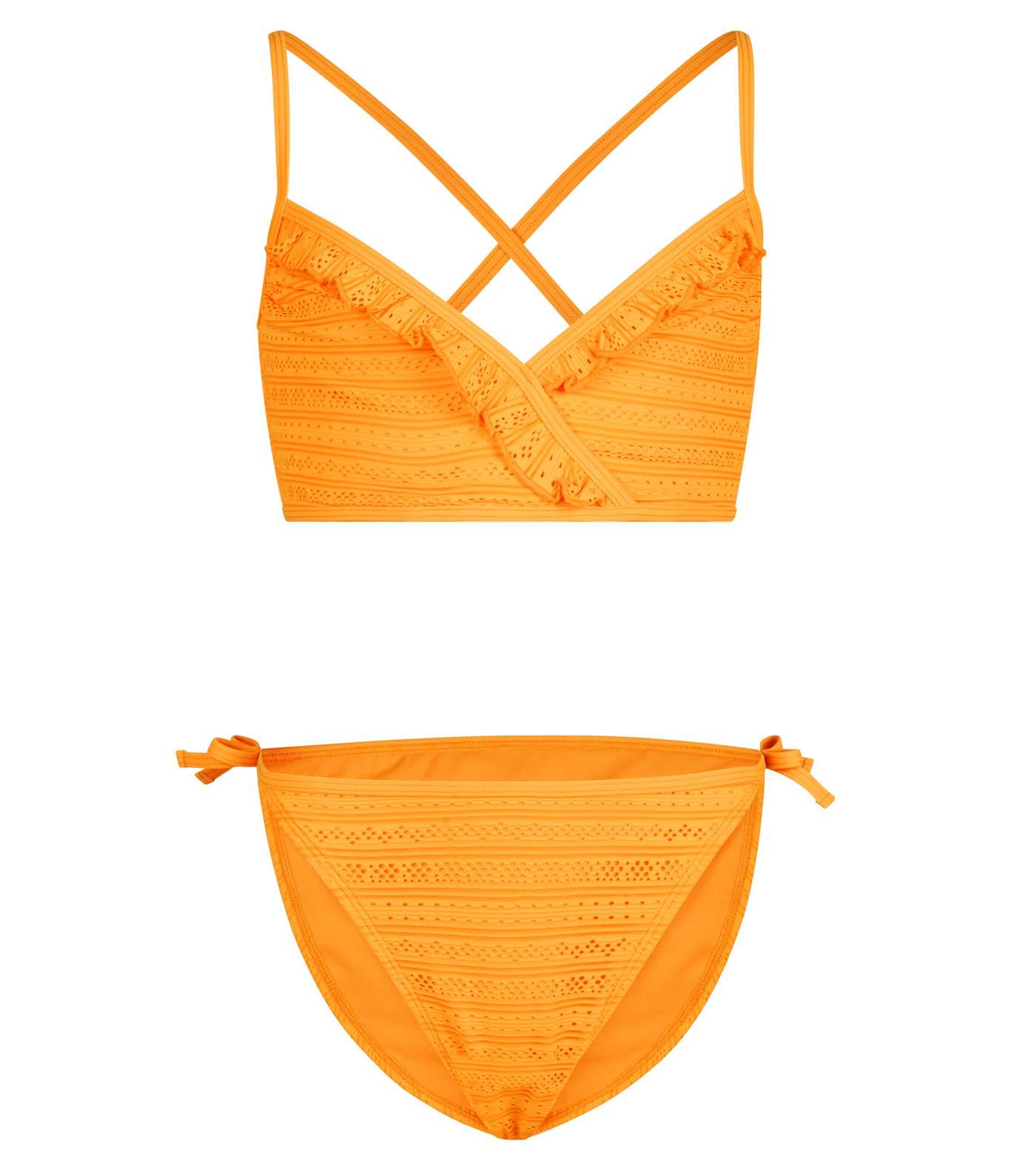 Girls Orange Crochet Cross Back Bikini Set 