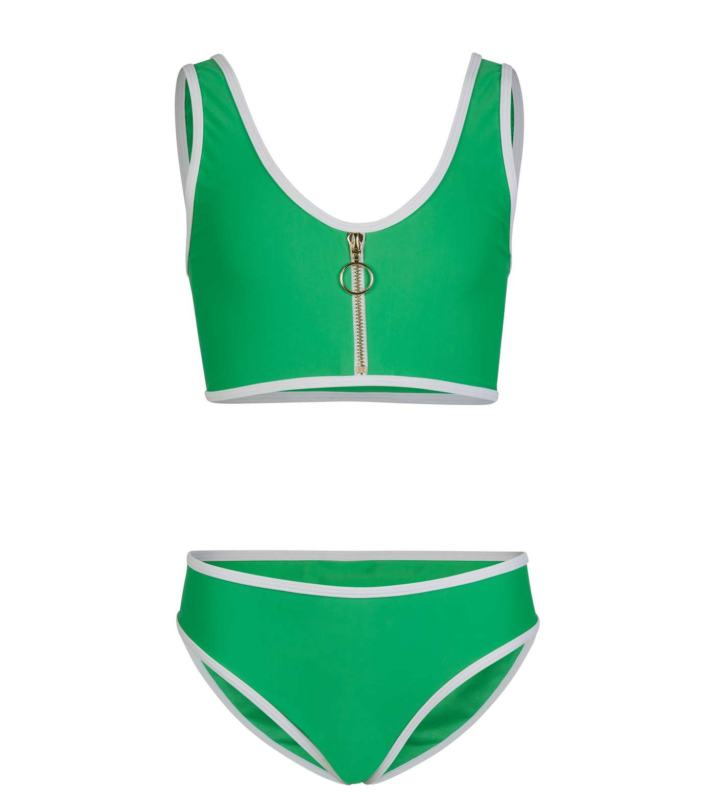 Girls Green Neon Zip Crop Bikini Set 