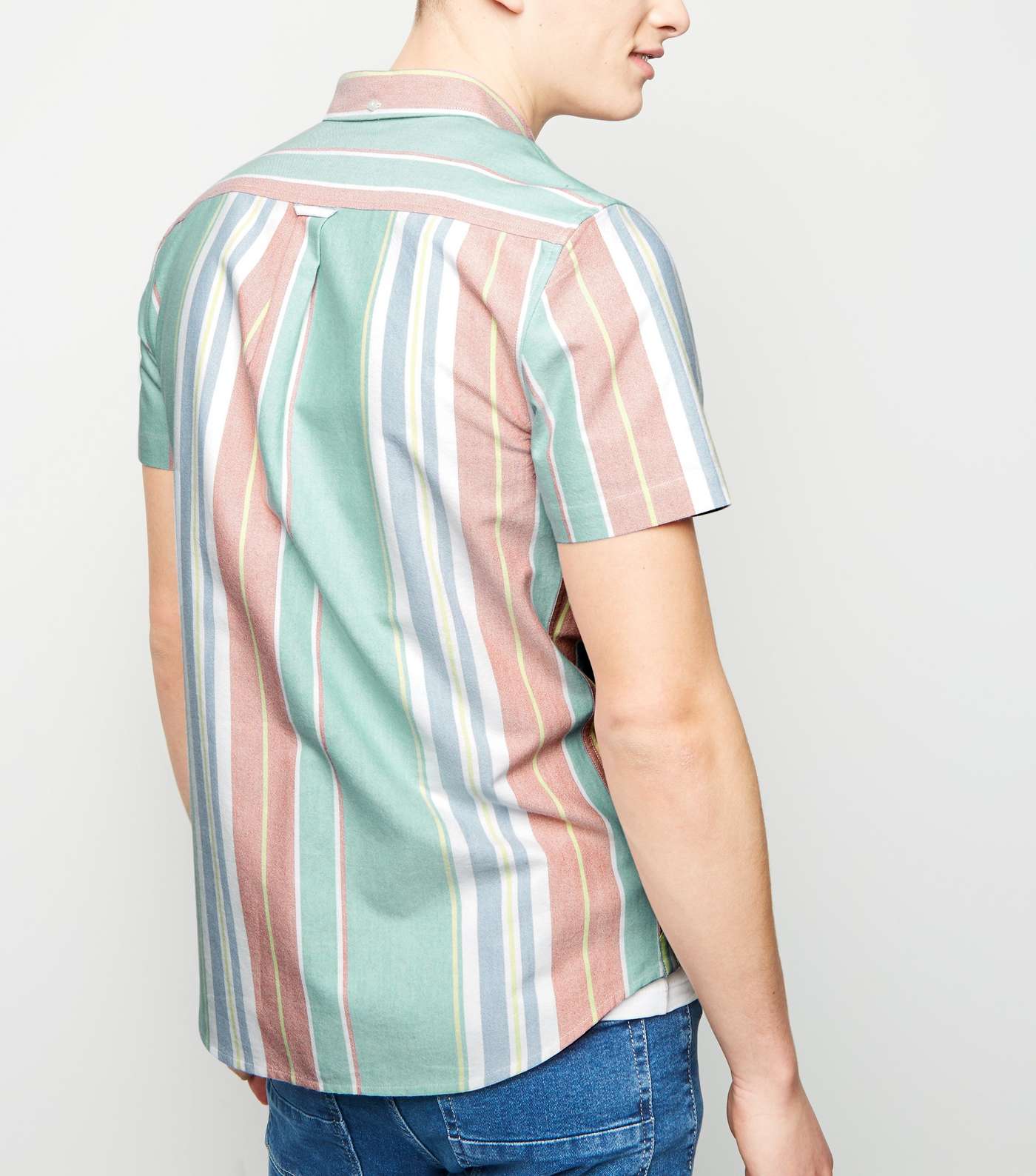 Mint Green Multi Stripe Short Sleeve Shirt  Image 3
