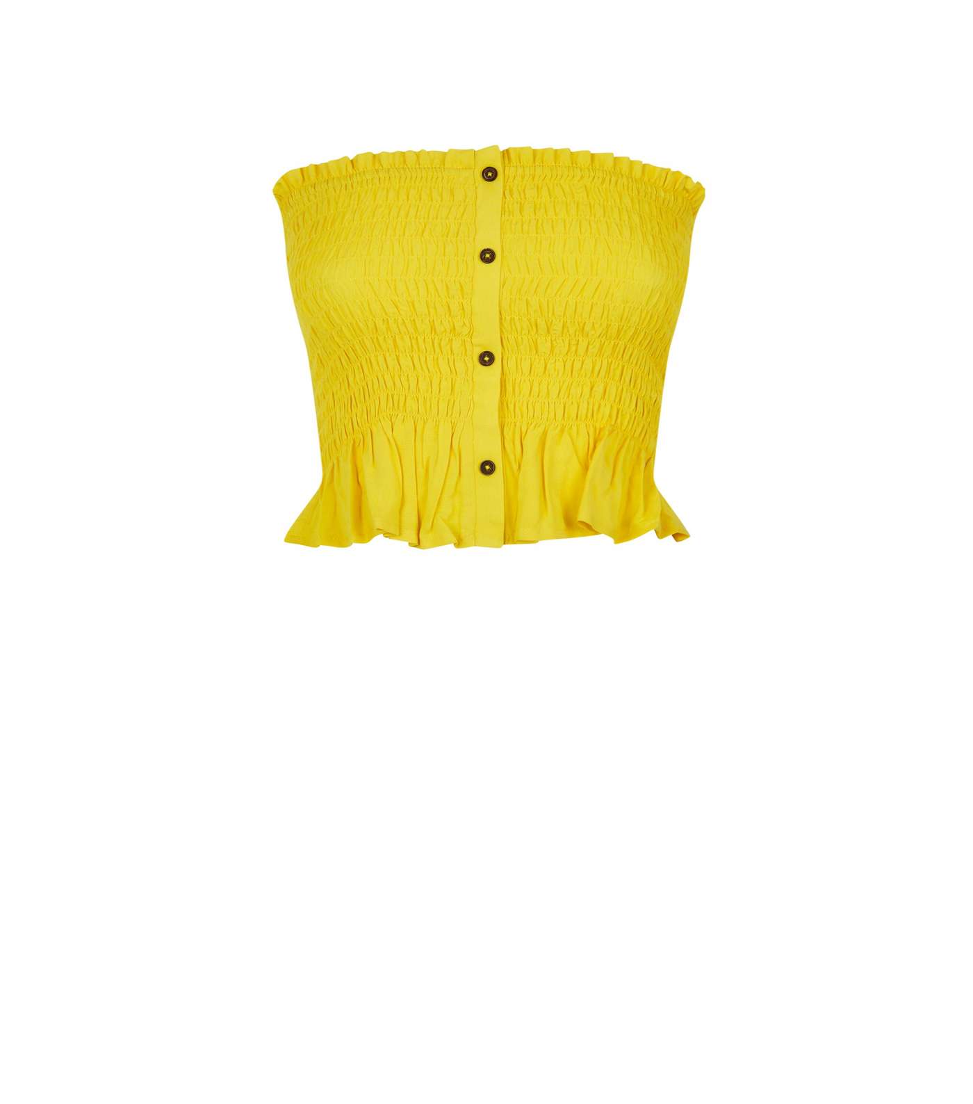 Yellow Shirred Button Front Bandeau Top Image 4
