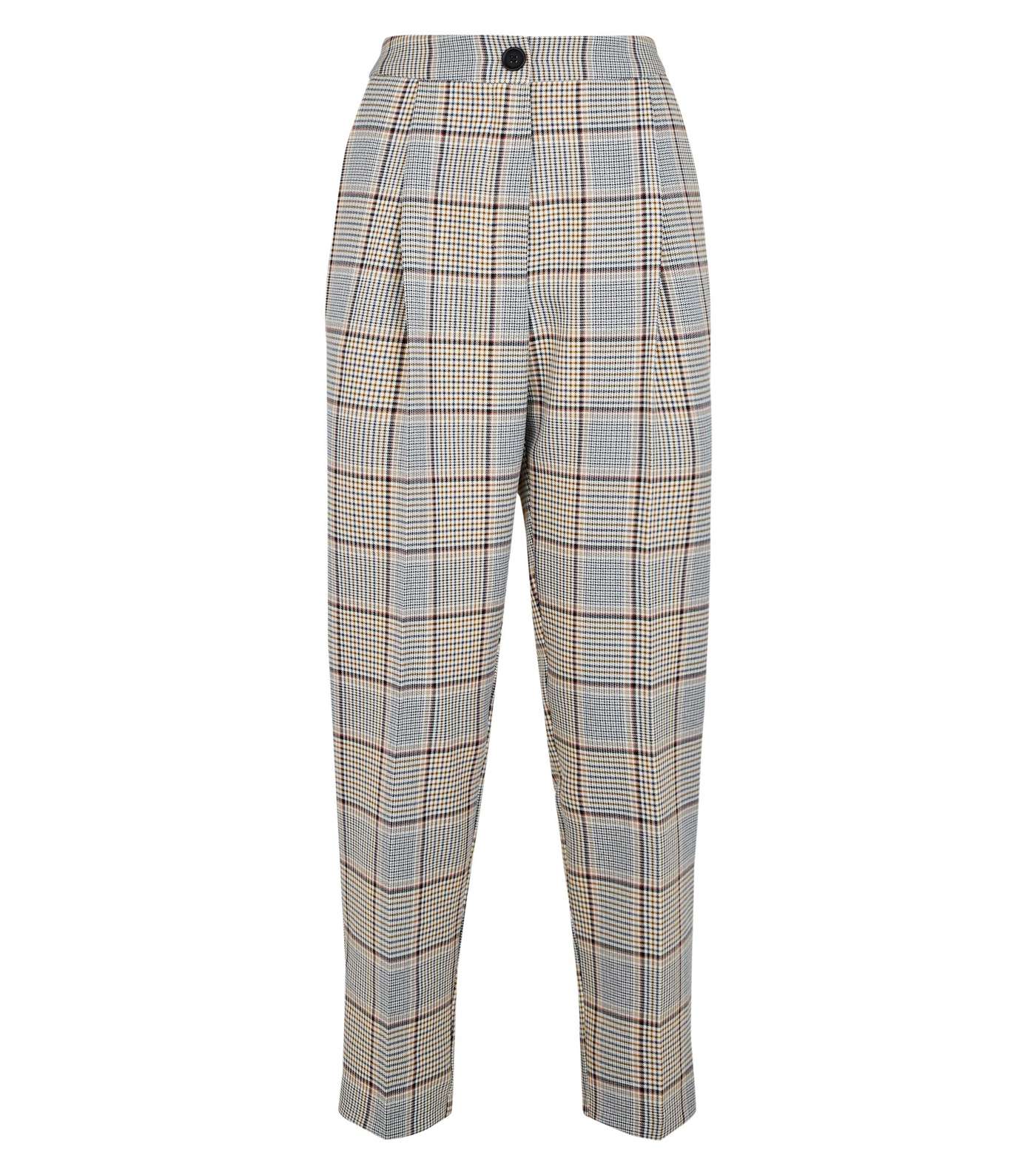 Brown Check High Waist Trousers Image 4