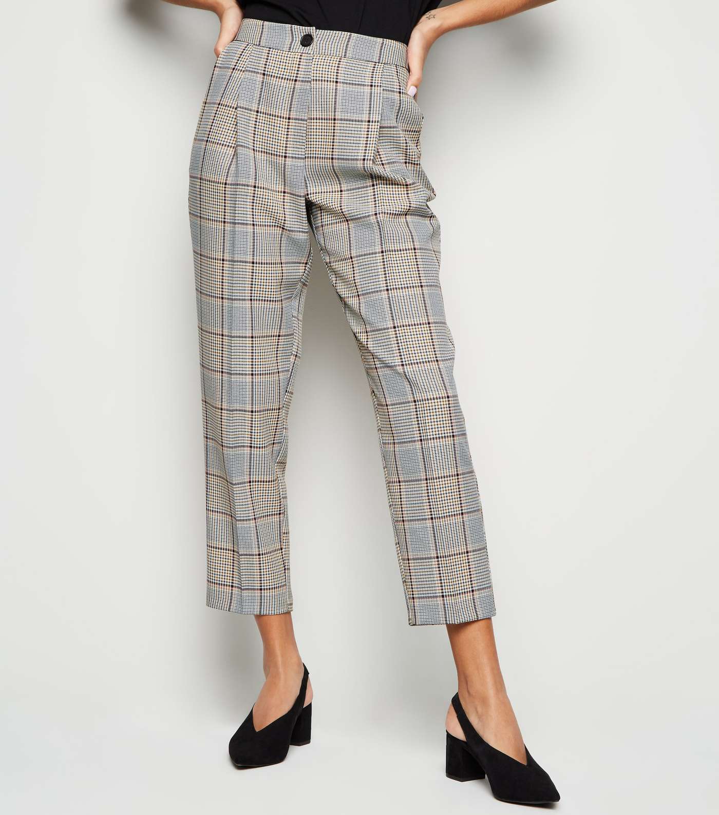 Brown Check High Waist Trousers Image 2