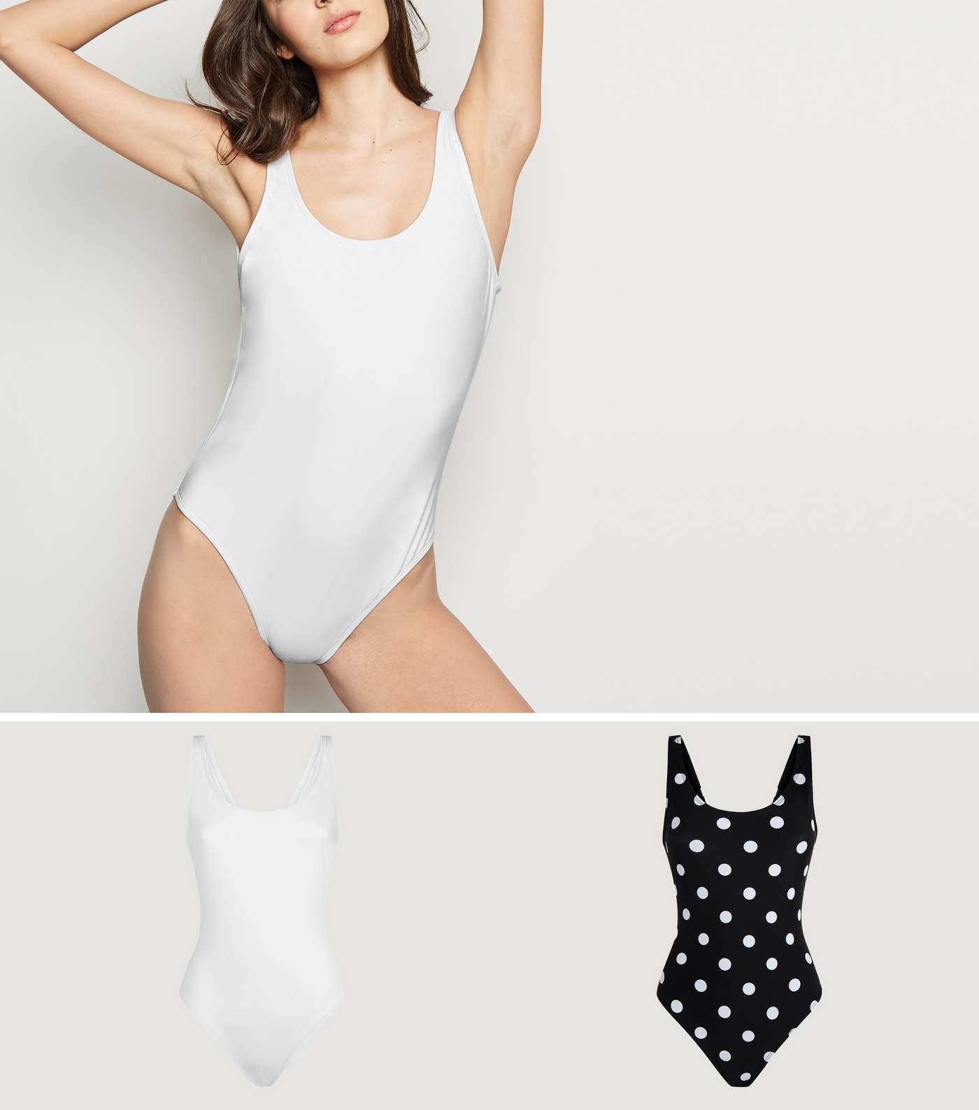 2 Pack White and Spot Scoop Back Swimsuits 