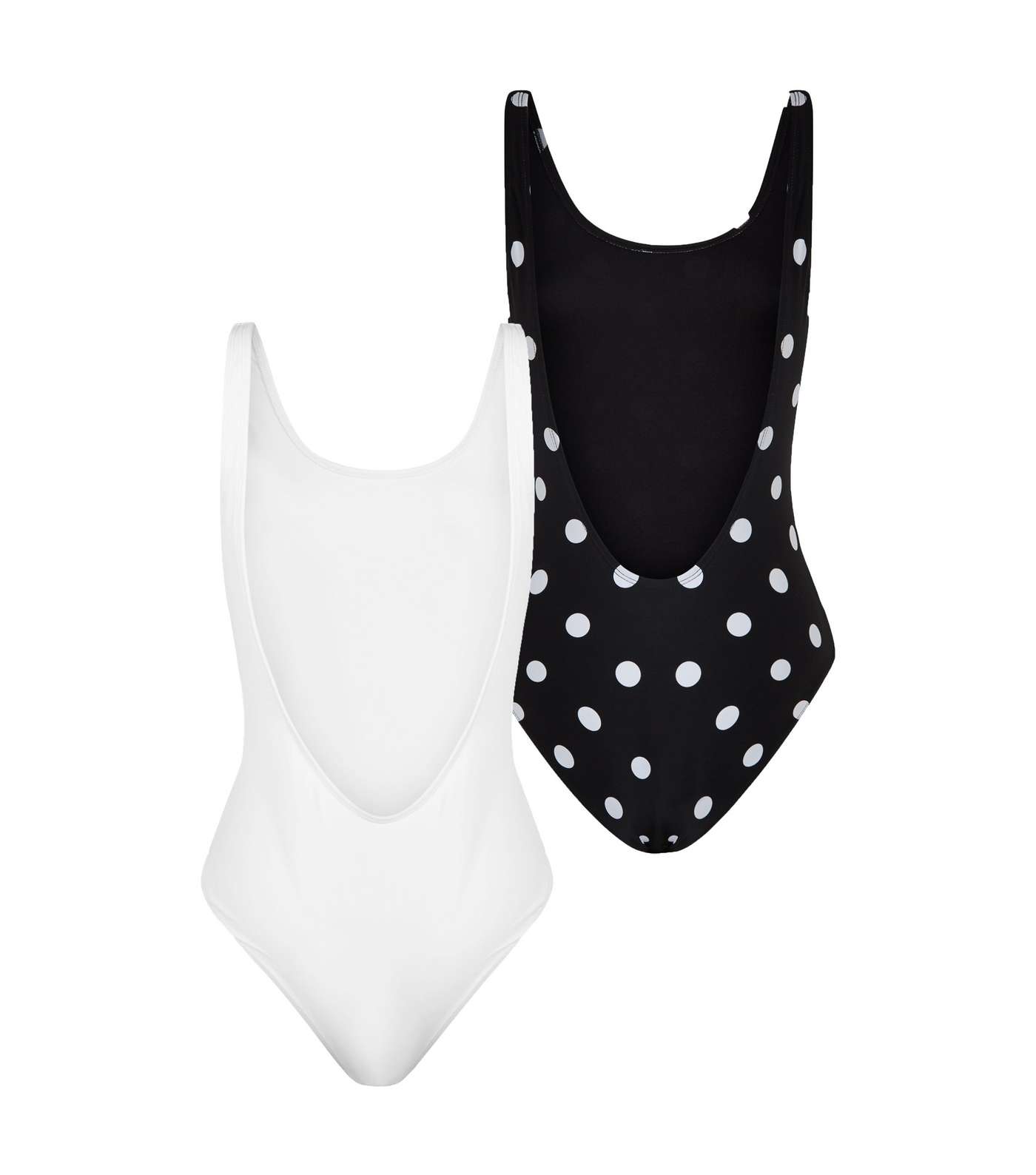 2 Pack White and Spot Scoop Back Swimsuits  Image 5