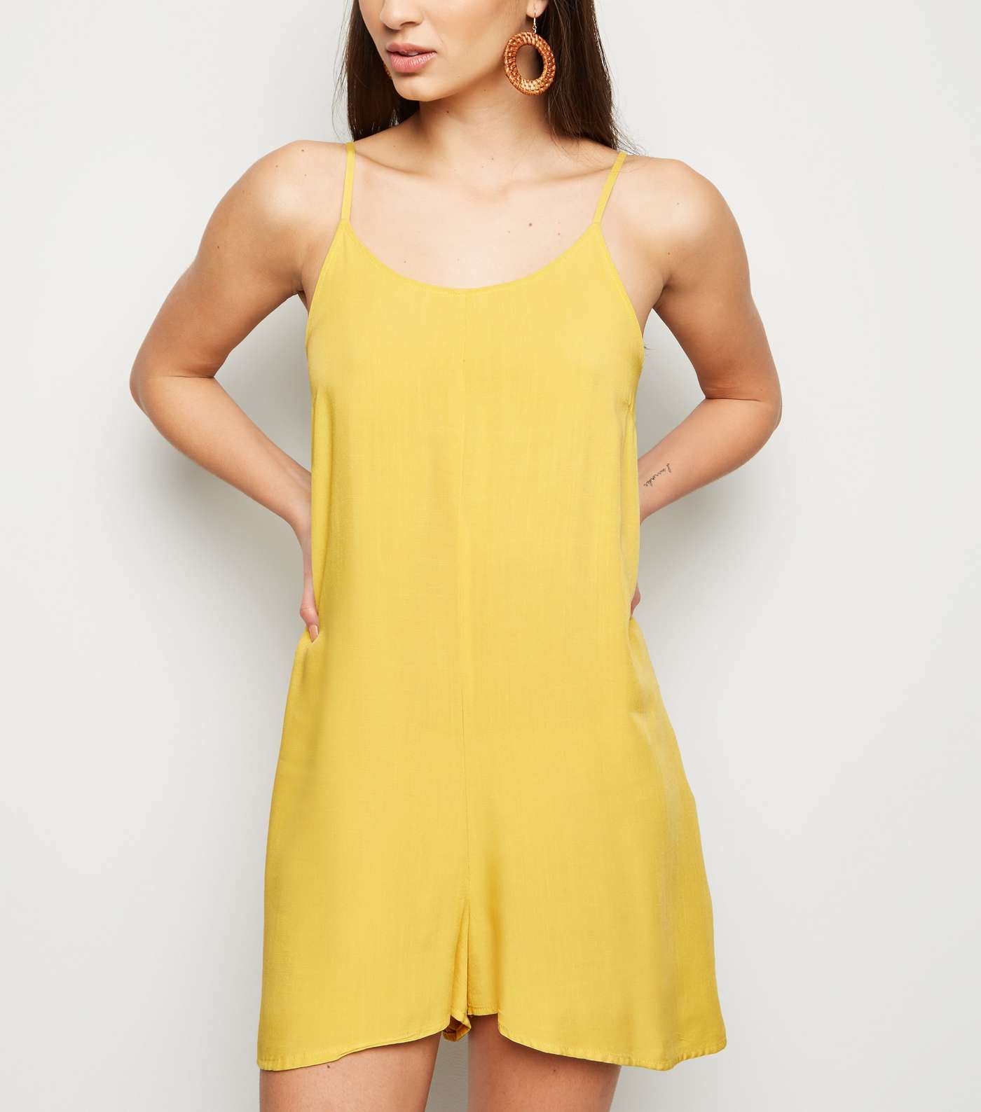 Yellow Strappy Woven Playsuit 