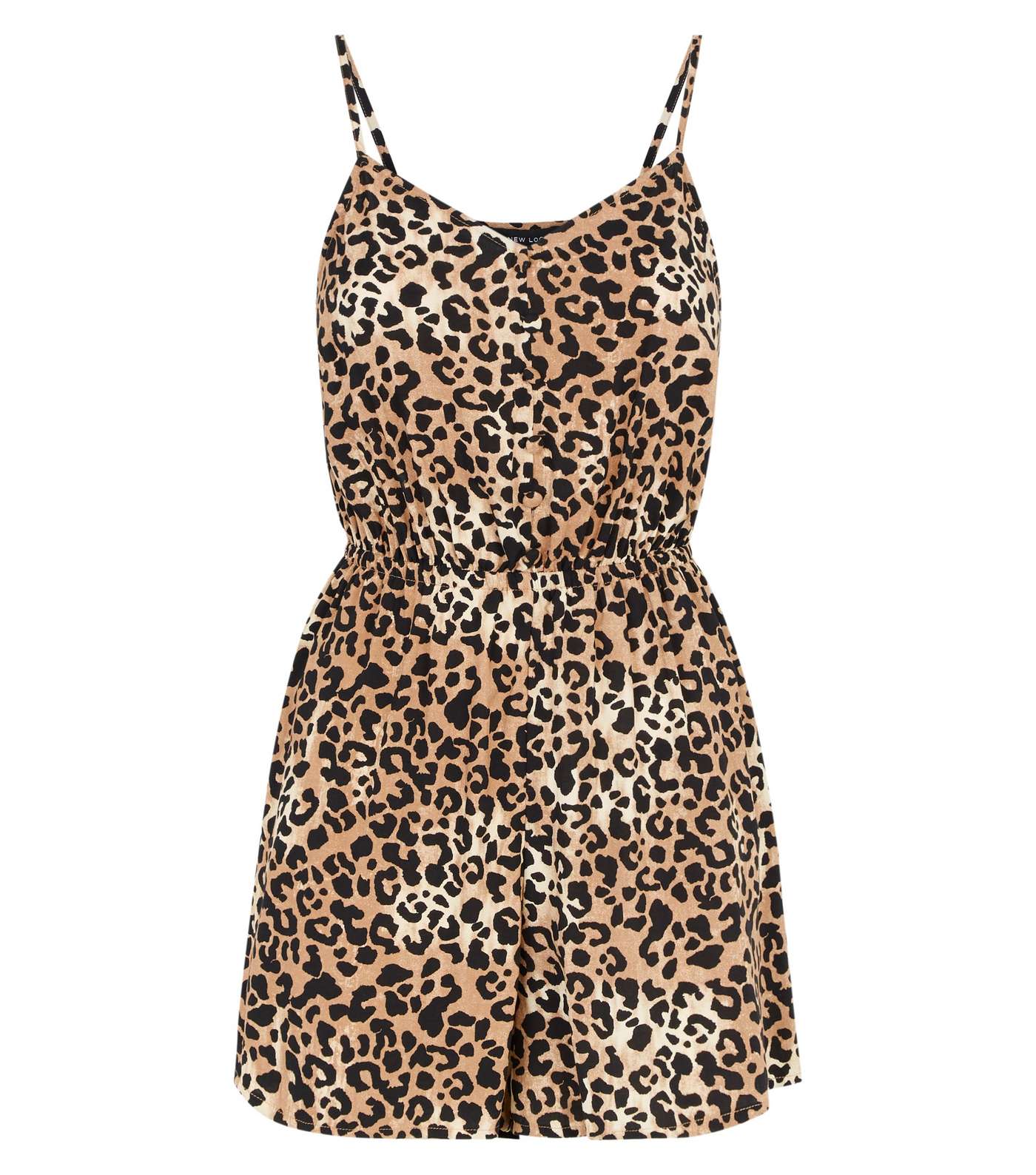 Brown Leopard Print Strappy Playsuit Image 4