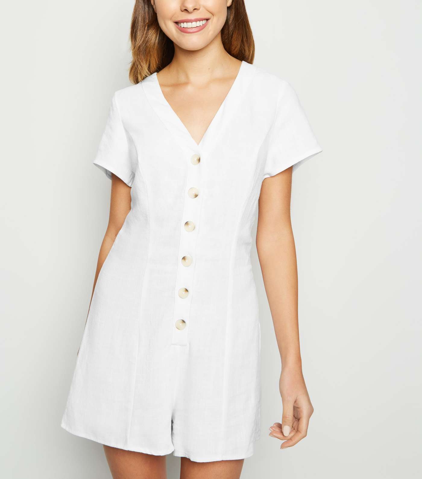 White Linen Look Button Up Playsuit