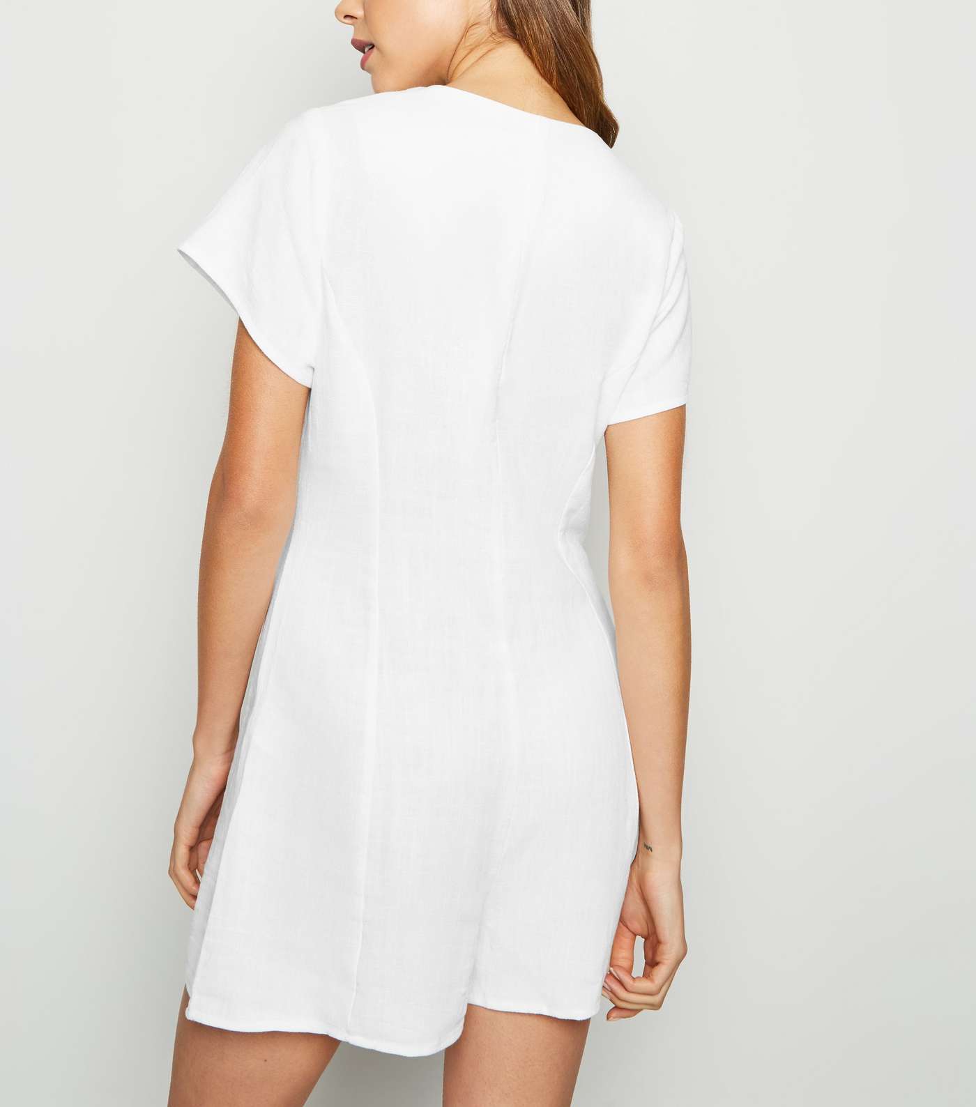 White Linen Look Button Up Playsuit Image 3